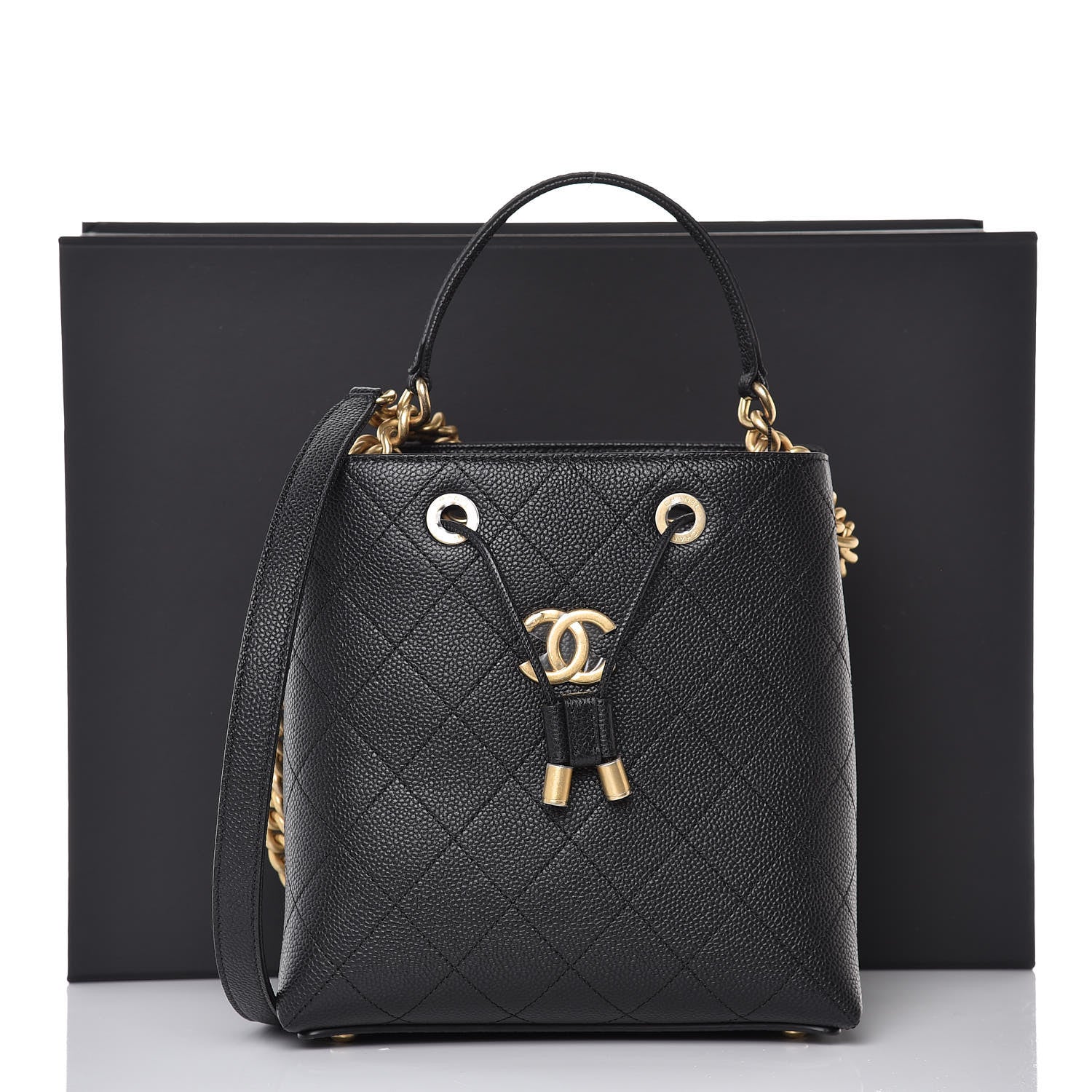 Chanel Grained Calfskin Stitched Small Drawstring Bag Black 7 of 8