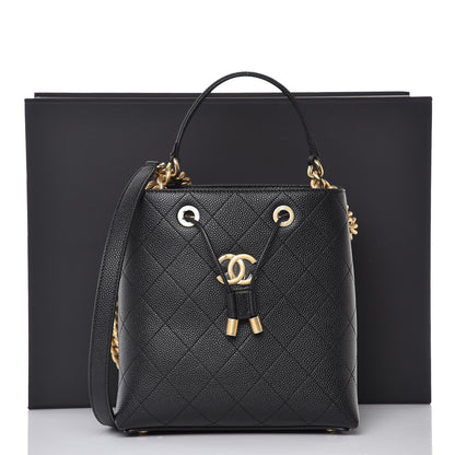Chanel Grained Calfskin Stitched Small Drawstring Bag Black 7 of 8