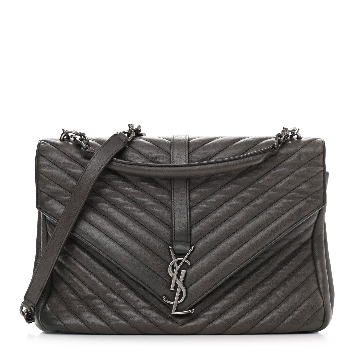 Saint Laurent Sheepskin Matelasse Chevron Monogram Large College Satchel Dark Anthracite 1 of 15