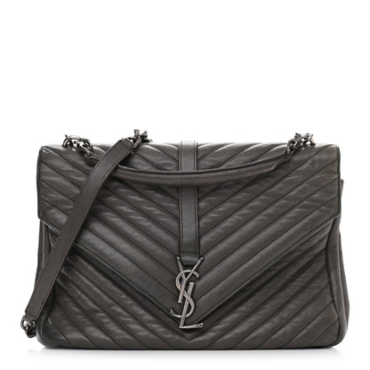 Saint Laurent Sheepskin Matelasse Chevron Monogram Large College Satchel Dark Anthracite 1 of 15