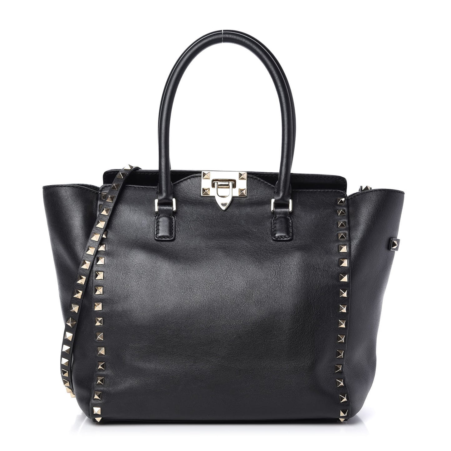 Vitello Rockstud Double Handle Tote Black