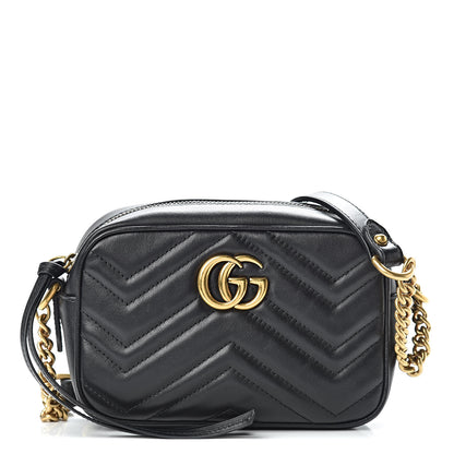 Gucci Calfskin Matelasse Mini GG Marmont Chain Shoulder Bag Black 1 of 11