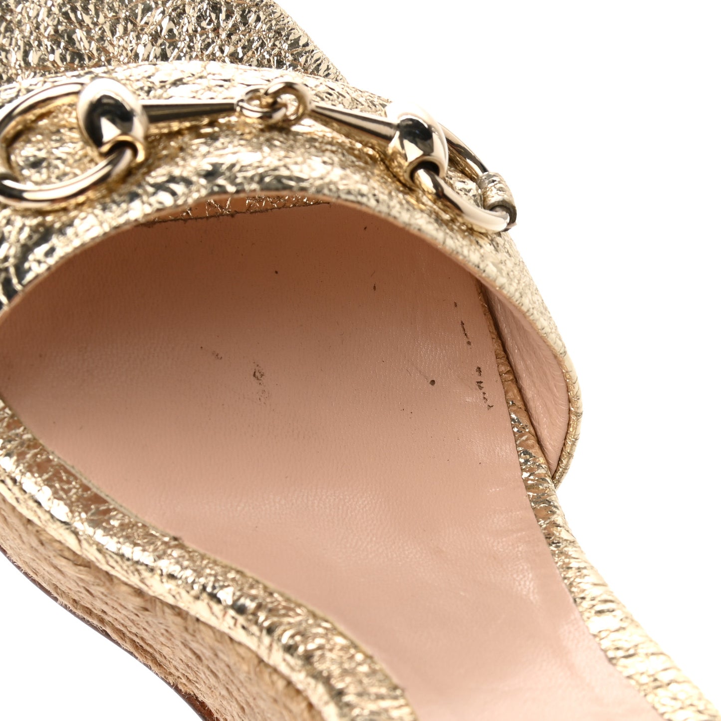 Galassia Horsebit Platform Espadrille Wedge Sandals 36.5 Platino