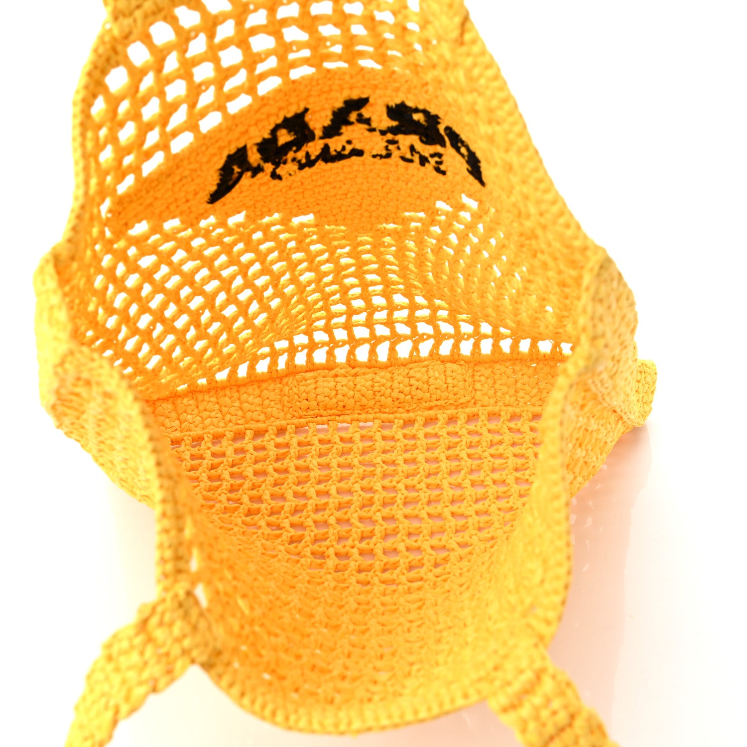 Prada Yarn Raffia Effect Crochet Logo Embroidered Tote Bag Giallo 5 of 8