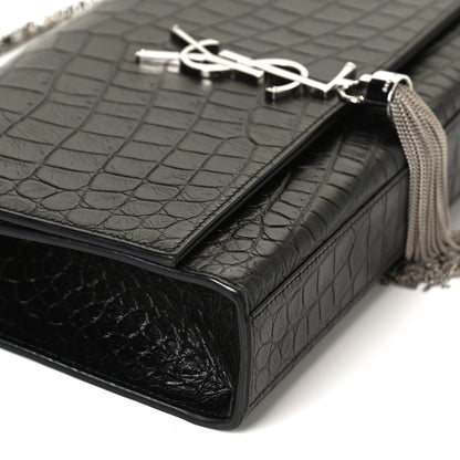 Saint Laurent Calfskin Crocodile Embossed Medium Classic Monogram Kate Tassel Satchel Black 10 of 12