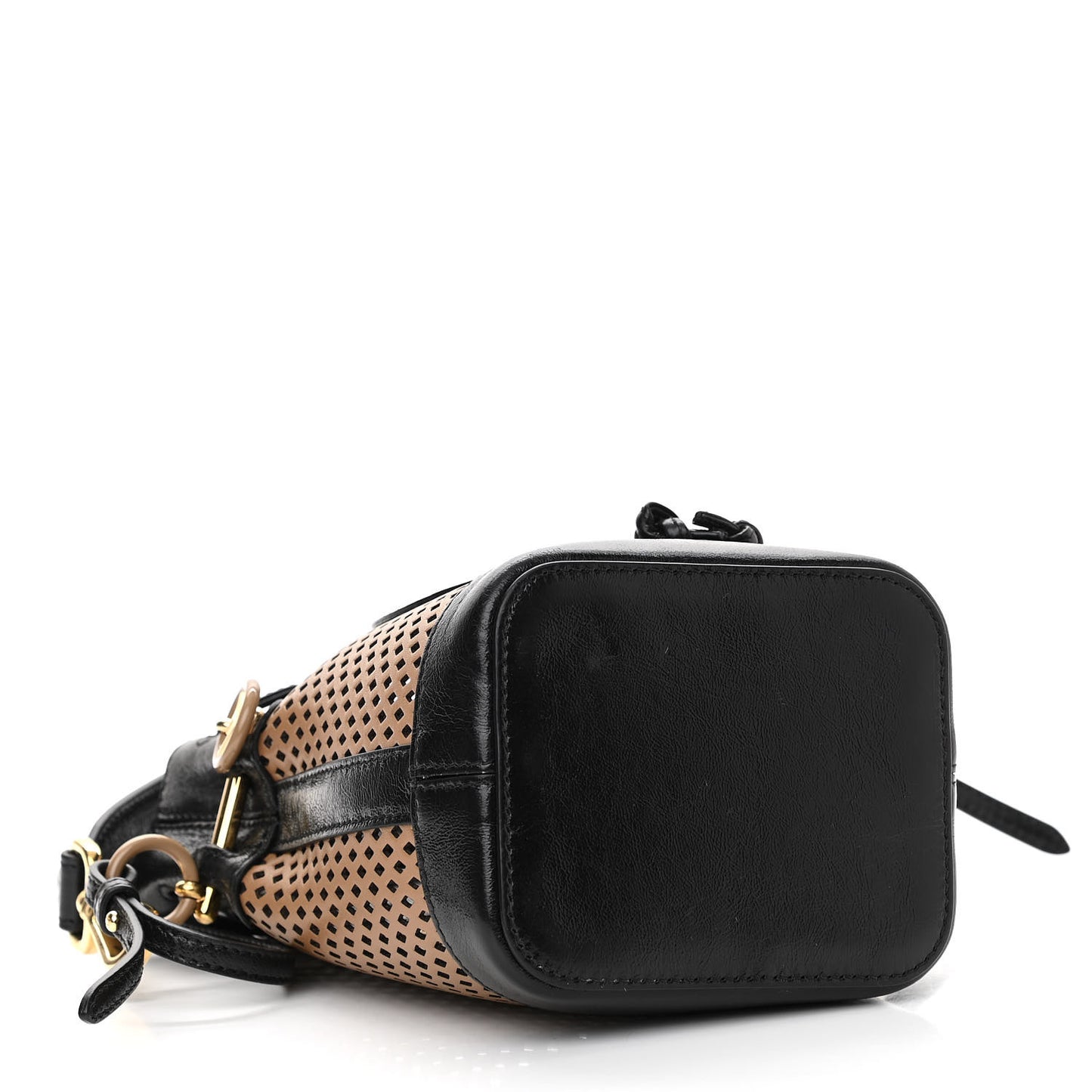 Vitello Liberty Glossy Lambskin F is Fendi Perforated Mini Mon Tresor Bucket Bag Sand Mimosa Black