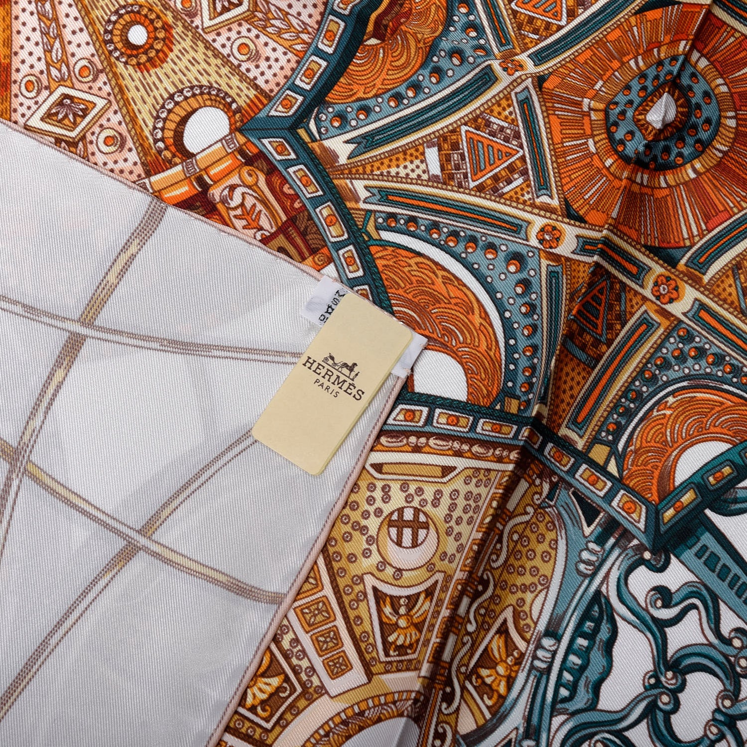 Hermes Silk Les Domes Celestes Scarf 90 Gris Perles Orange Brun 2 of 6