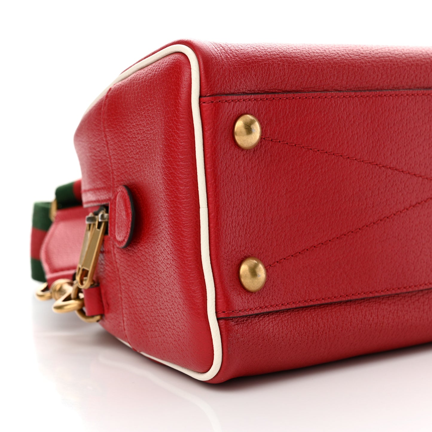 X ADIDAS Textured Dollar Calfskin Web Trefoil Logo Embossed Mini Bowling Bag Red Off White