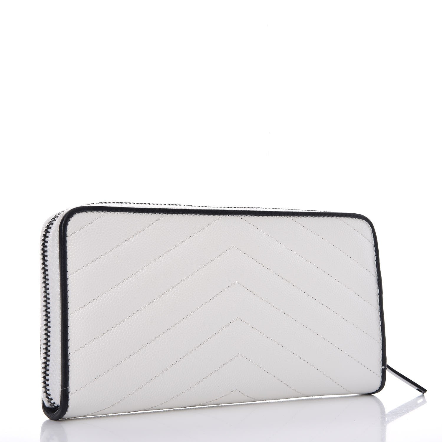 Saint Laurent Grain De Poudre Matelasse Chevron Monogram Zip Around Wallet Black Bianco Ottico 3 of 7