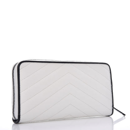 Saint Laurent Grain De Poudre Matelasse Chevron Monogram Zip Around Wallet Black Bianco Ottico 3 of 7