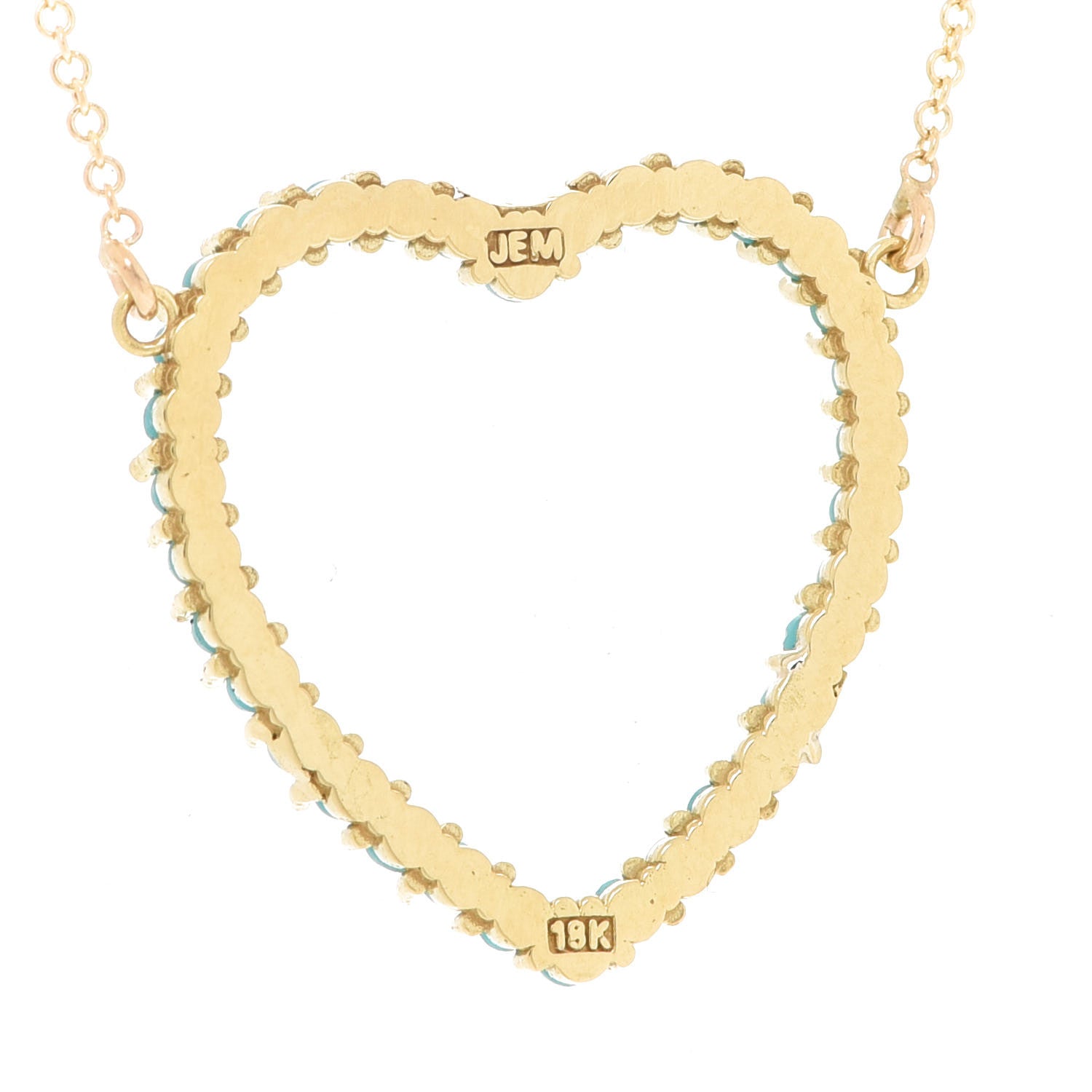 Jennifer Meyer 18K Yellow Gold Turquoise Open Heart Pendant Necklace 4 of 5