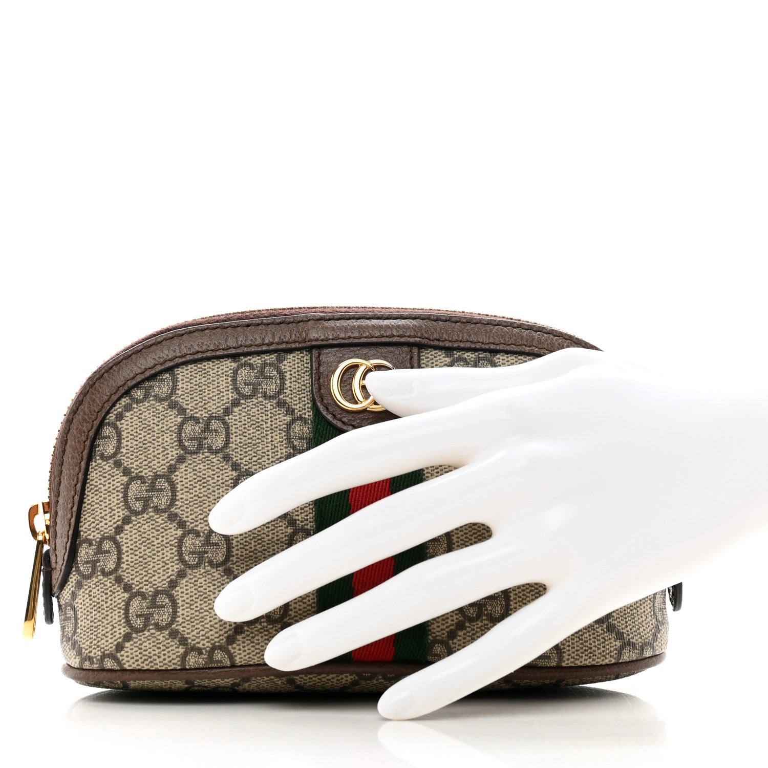 Gucci GG Supreme Monogram Textured Calfskin Web Medium Ophidia Cosmetic Case Beige Ebony New Acero 2 of 8