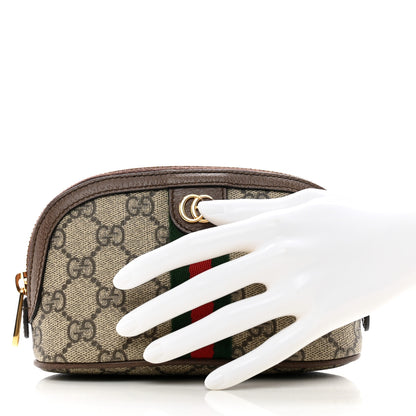 Gucci GG Supreme Monogram Textured Calfskin Web Medium Ophidia Cosmetic Case Beige Ebony New Acero 2 of 8