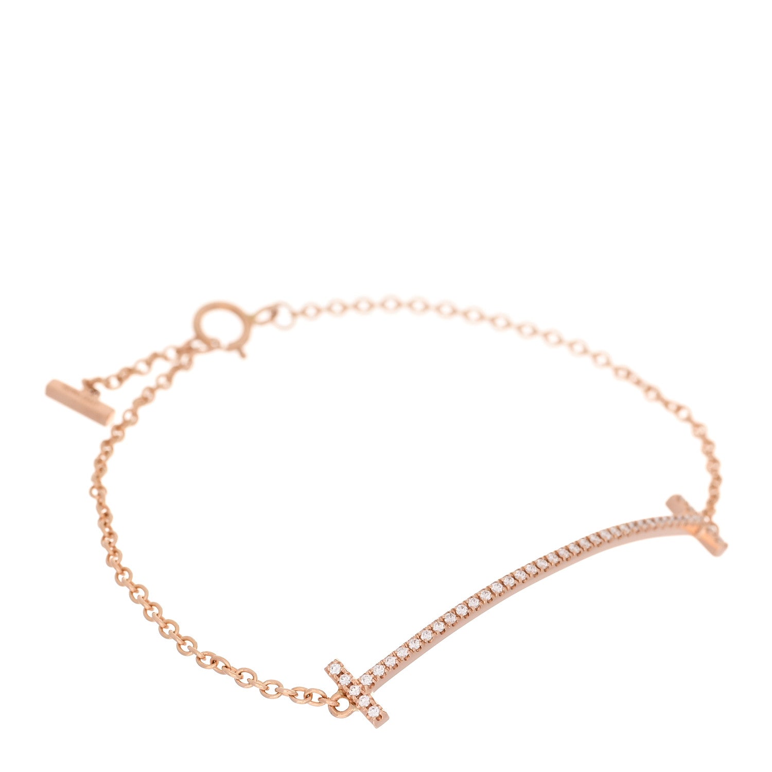 Tiffany 18K Rose Gold Diamond T Smile Bracelet 1 of 5