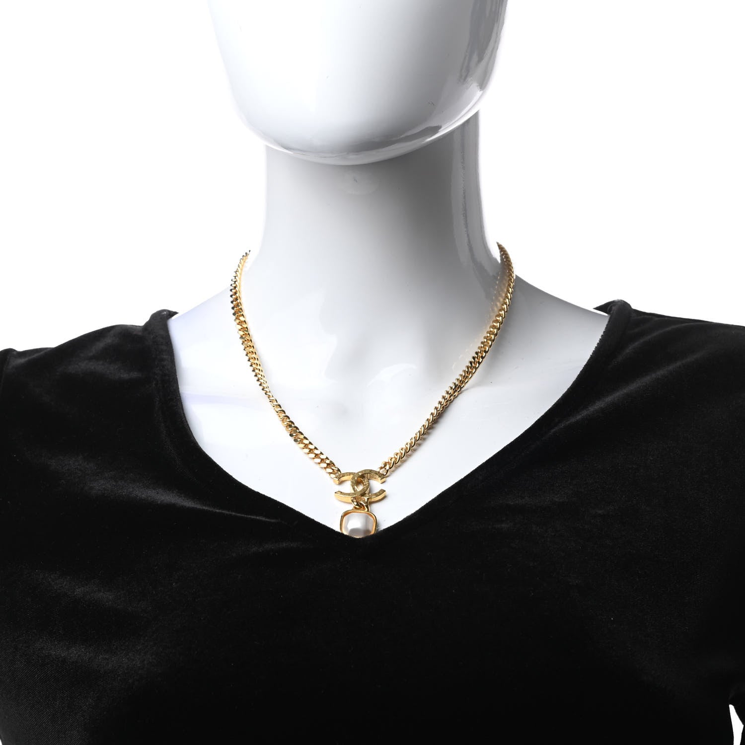 Chanel Metal Pearl Natural Stones CC Necklace Gold 2 of 5