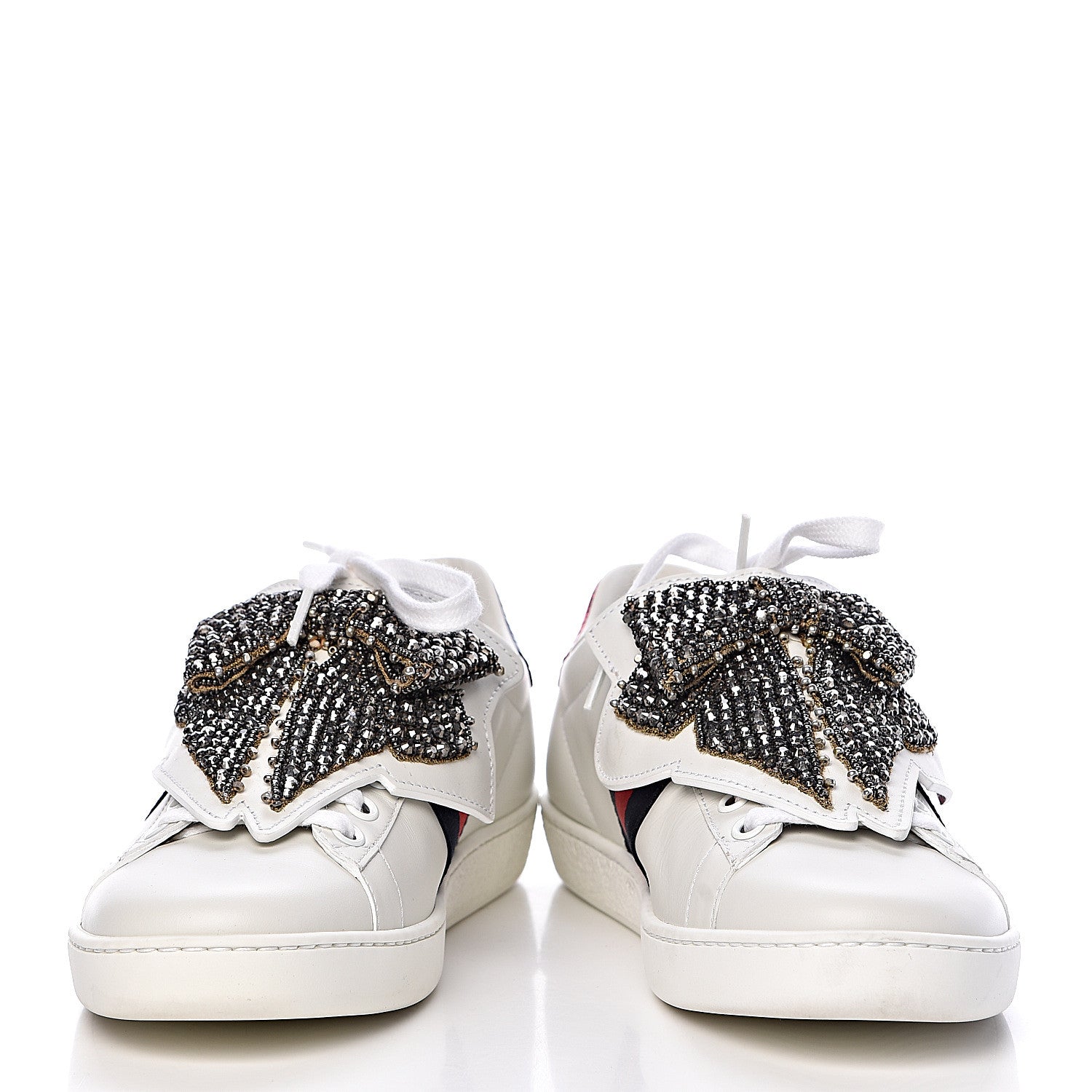 Gucci Calfskin Ayers Web Womens Ace Bow Lace Sneakers 36.5 White 5 of 13