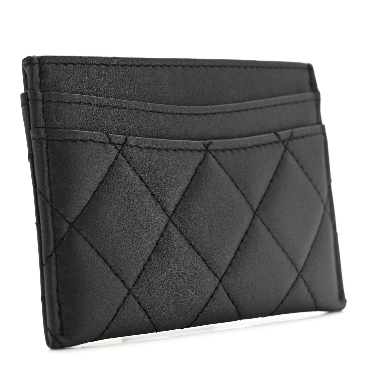 Pearly Lambskin Quilted Card Holder So Black