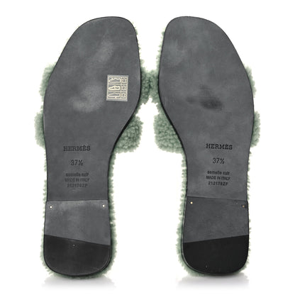 Hermes Woolskin Oran Sandals 37.5 Vert D'Eau 5 of 8