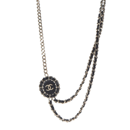Chanel Lambskin CC Long Chain Necklace Black Gold 1 of 6