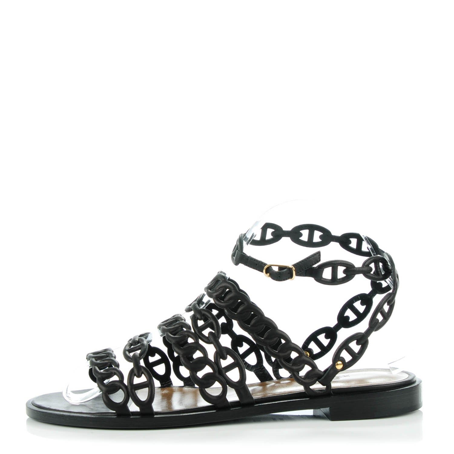 Hermes Calfskin Kalliste Sandals 37 Black 1 of 8