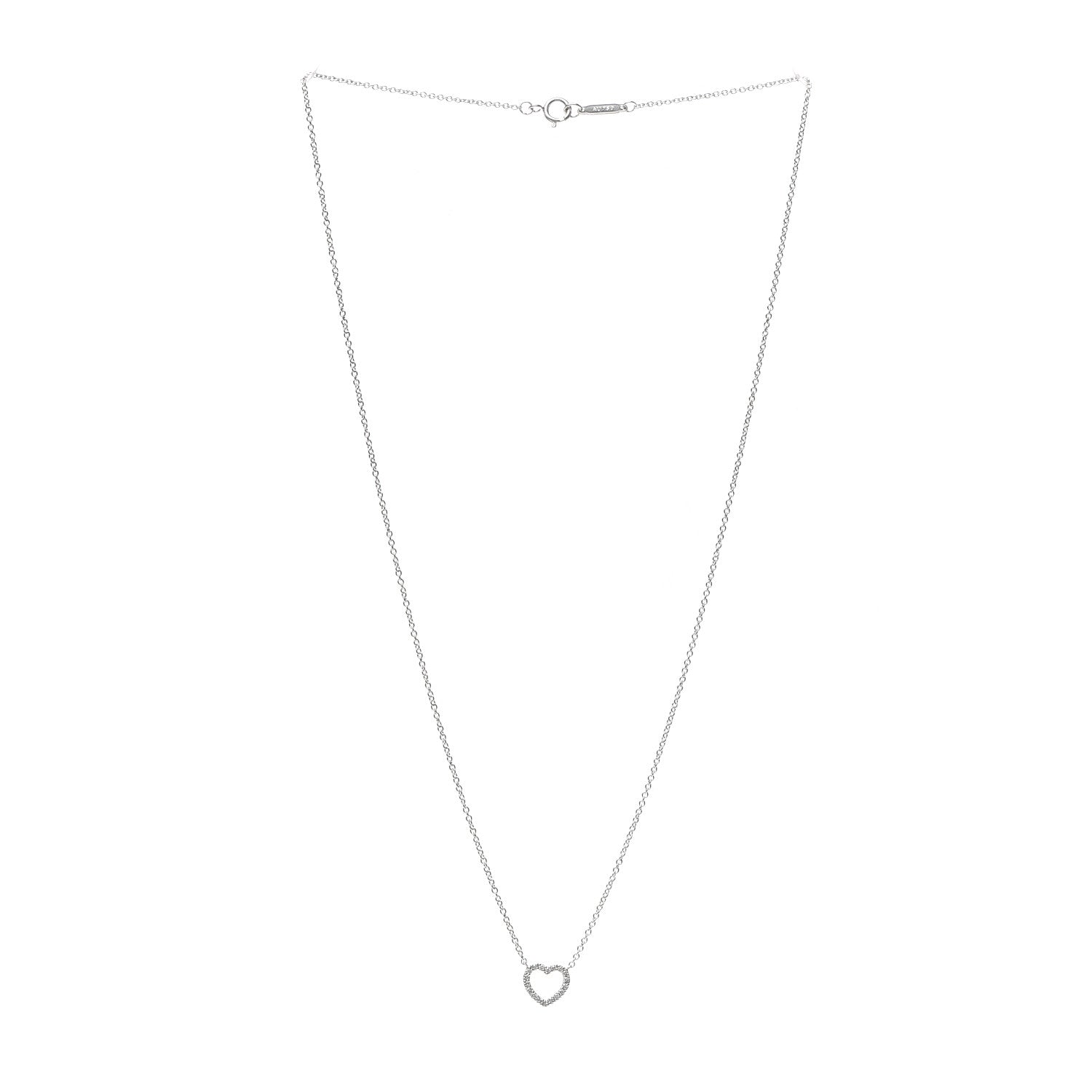 Tiffany 18K White Gold Diamond Metro Heart Pendant Necklace 3 of 5