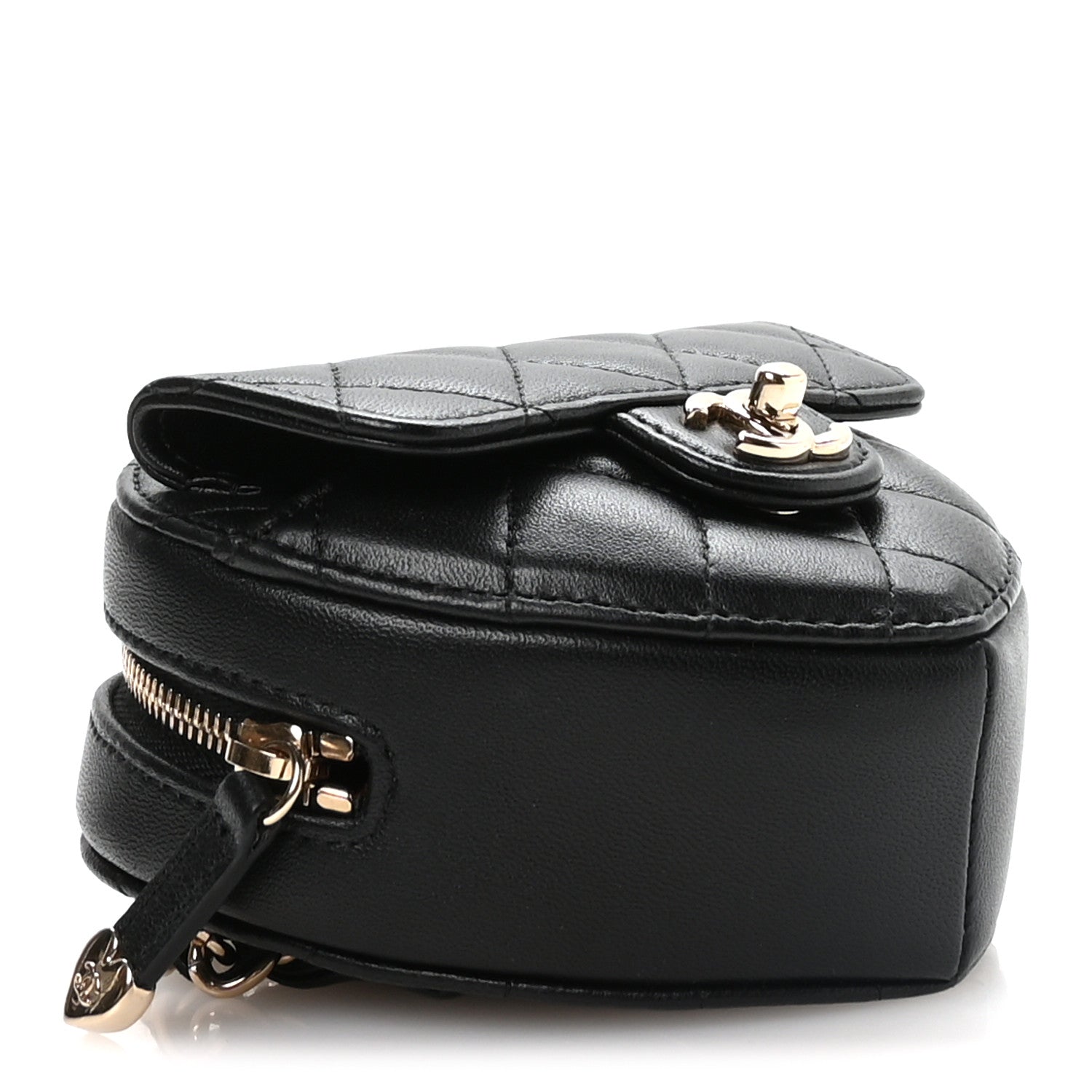 Chanel Lambskin Quilted CC In Love Heart Waist Belt Bag With Chain Black 4 of 10