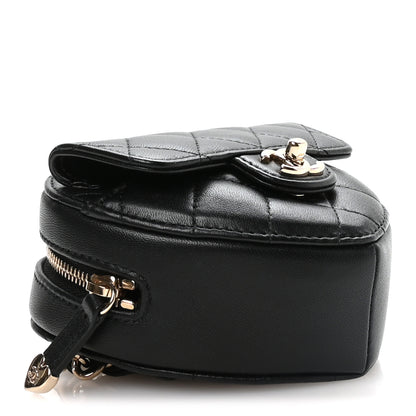 Chanel Lambskin Quilted CC In Love Heart Waist Belt Bag With Chain Black 4 of 10