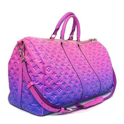 Louis Vuitton Taurillon Illusion Keepall Bandouliere 50 Bleu Rose 3 of 10