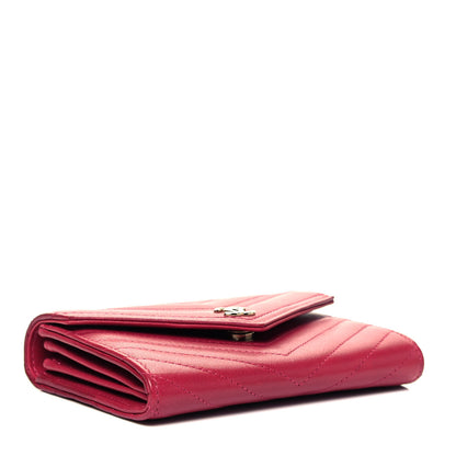 Chanel Calfskin Chevron Quilted Compact Flap Wallet Dark Pink 4 of 8