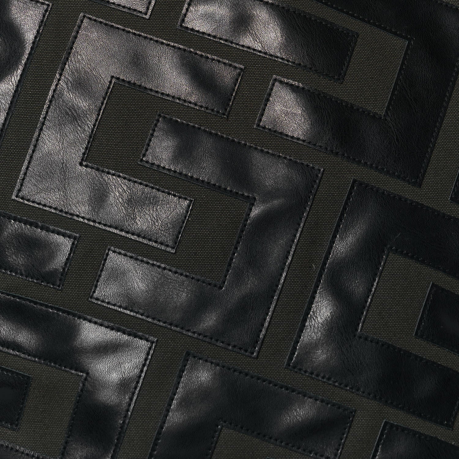 Celine Calfskin Logo Patchwork Cabas Dark Green Black 8 of 15
