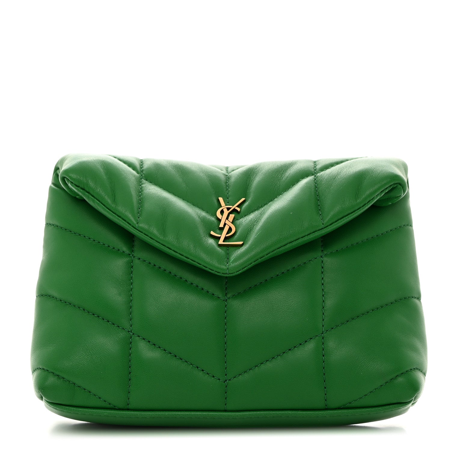 Saint Laurent Lambskin Monogram Loulou Puffer Pouch Clutch New Vert 1 of 8