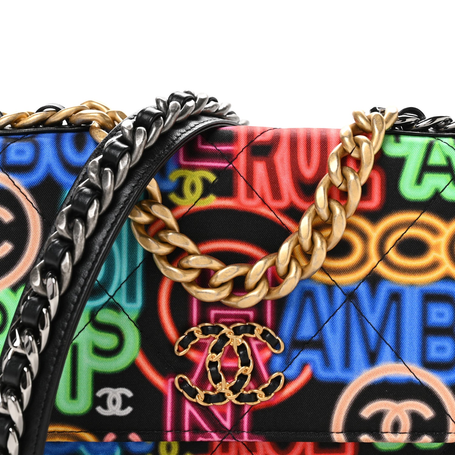 Chanel Fabric Printed Chanel 19 Wallet On Chain WOC Black Multicolor 9 of 13
