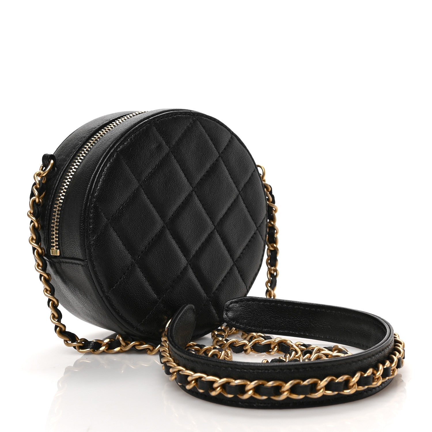 Chanel Goatskin Quilted Chanel 19 Round Clutch With Chain Black 3 of 8