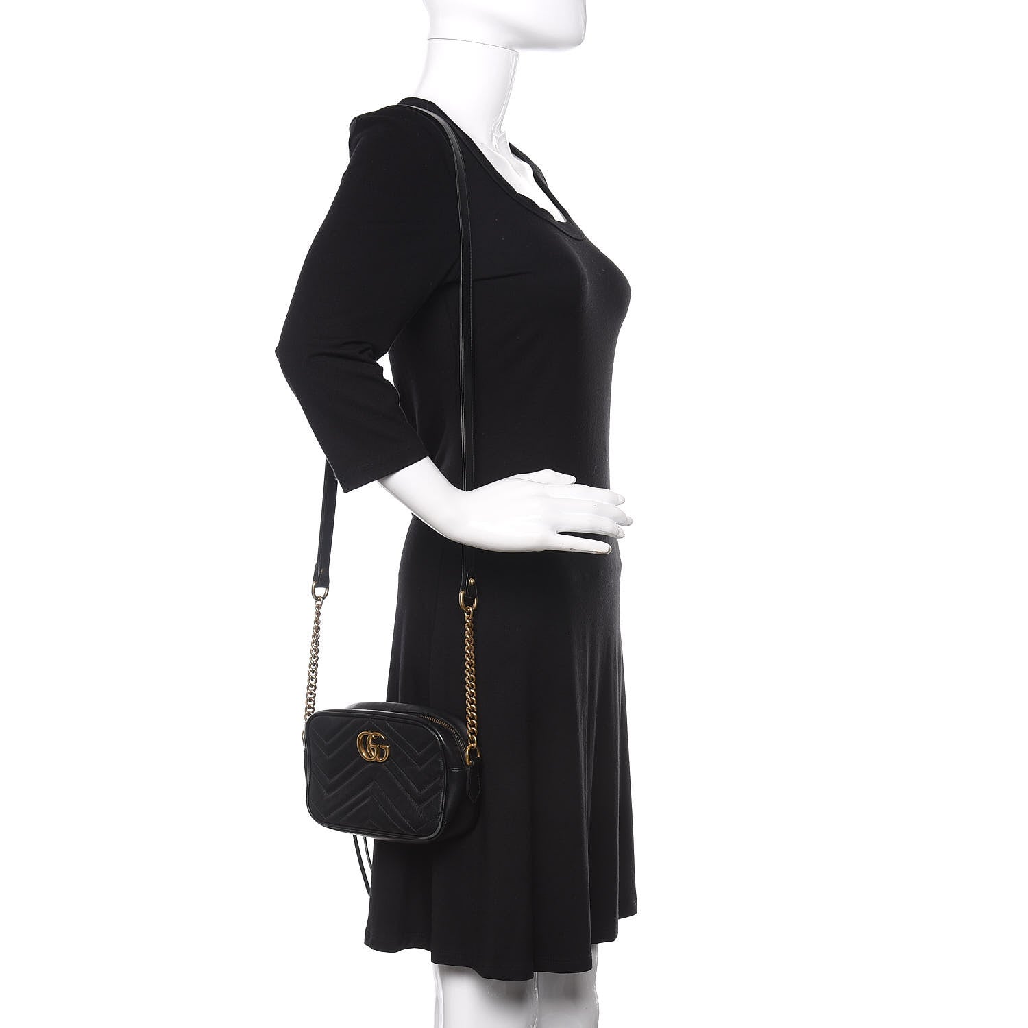 Gucci Calfskin Matelasse Mini GG Marmont Chain Shoulder Bag Black 2 of 10
