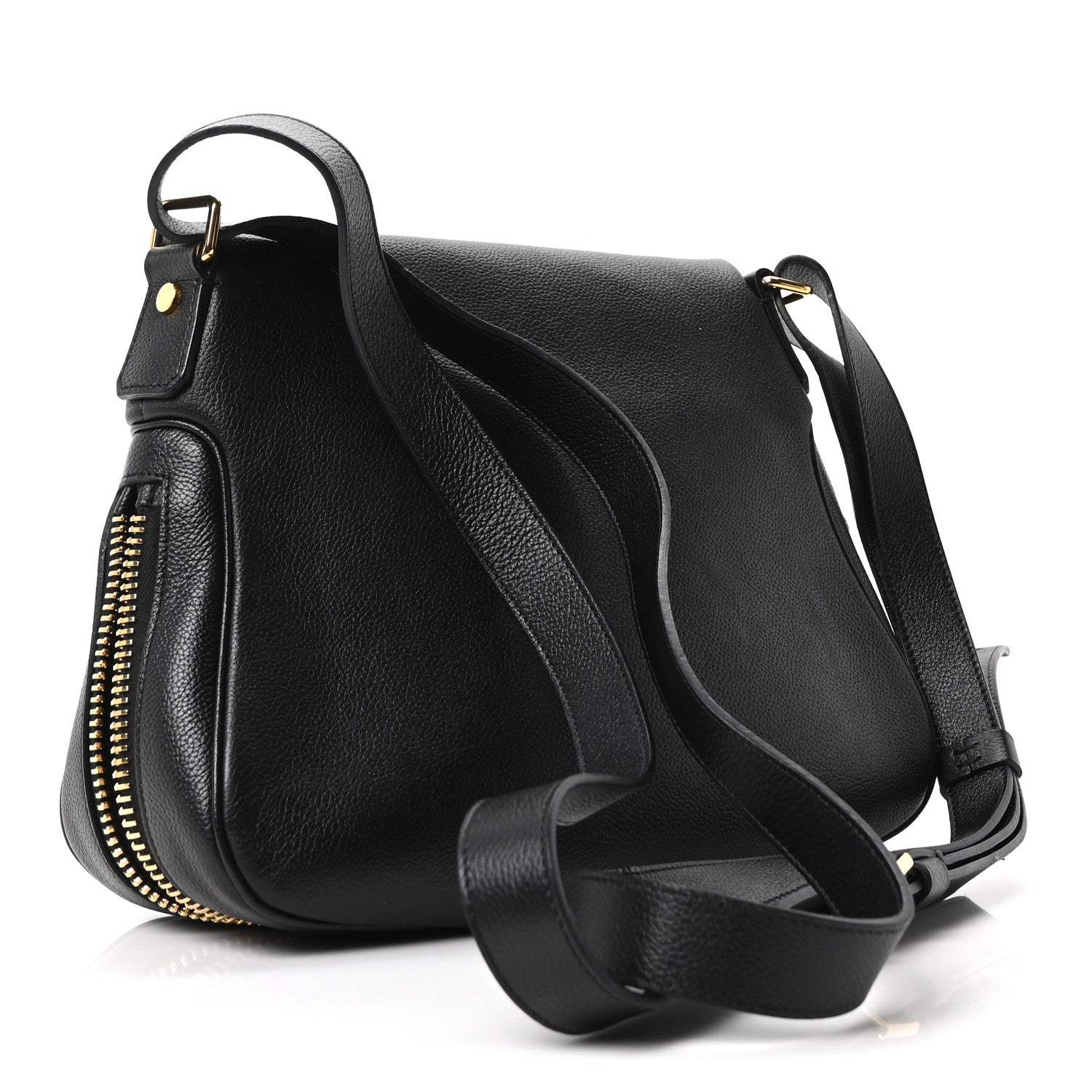 【未使用】TOM FORD ボディバッグ ブラック TOM FORD (トムフォード) レザー ゴールドジップ ボディバッグ