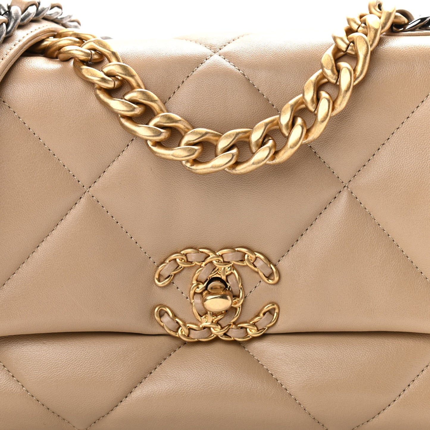 Lambskin Quilted Medium Chanel 19 Flap Dark Beige