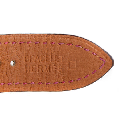 Hermes Stainless Steel Alligator Diamond 30.5mm H Heure Hour Quartz Watch Framboise 6 of 8