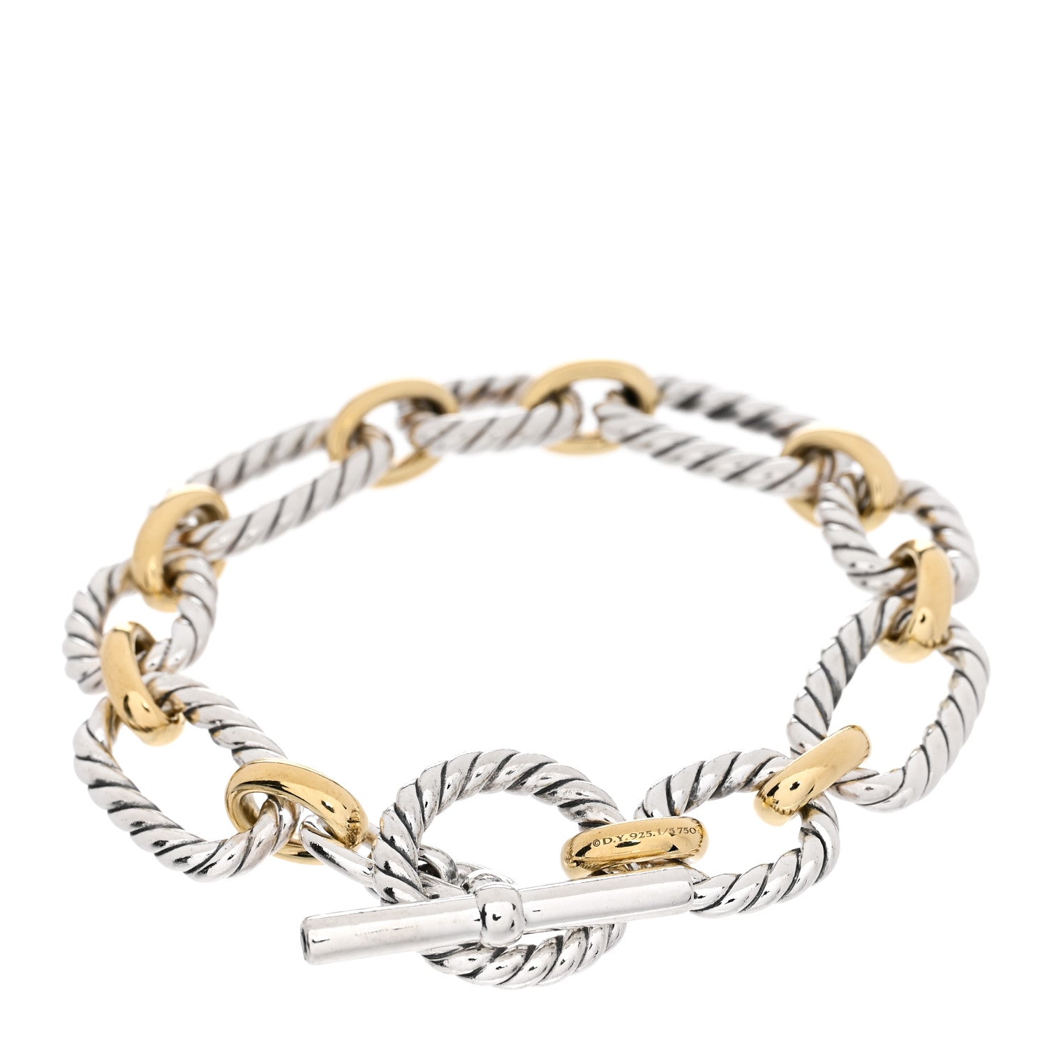 David Yurman Sterling Silver 18K Yellow Gold Blue Sapphire Cushion Link Bracelet 2 of 3
