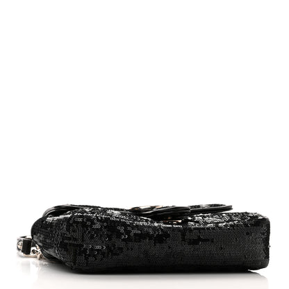 Gucci Sequin Matelasse Diagonal Mini GG Marmont Shoulder Bag Black 4 of 10