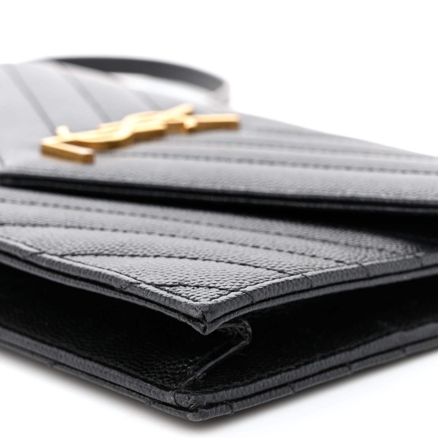 Saint Laurent Grain De Poudre Matelasse Chevron Monogram Envelope Chain Wallet Black 10 of 11