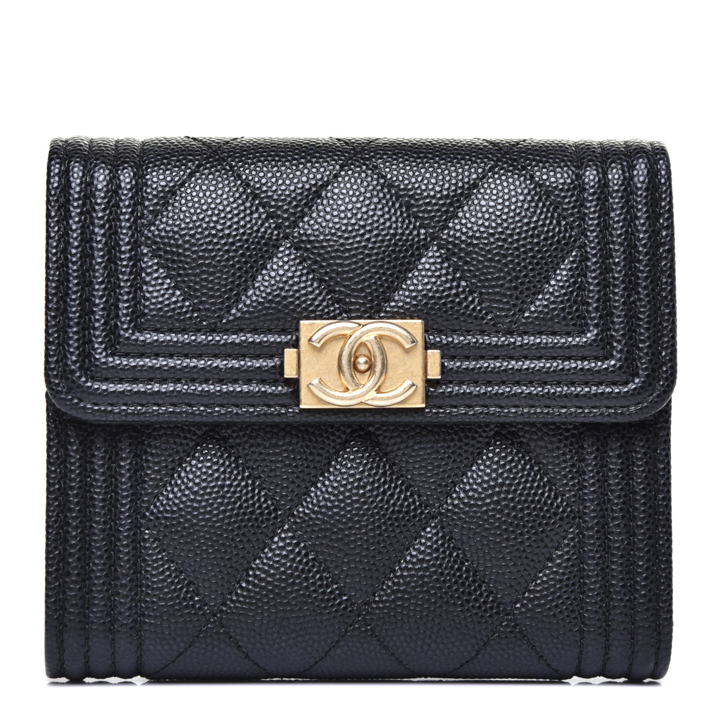 Caviar Quilted Compact Boy Wallet Black
