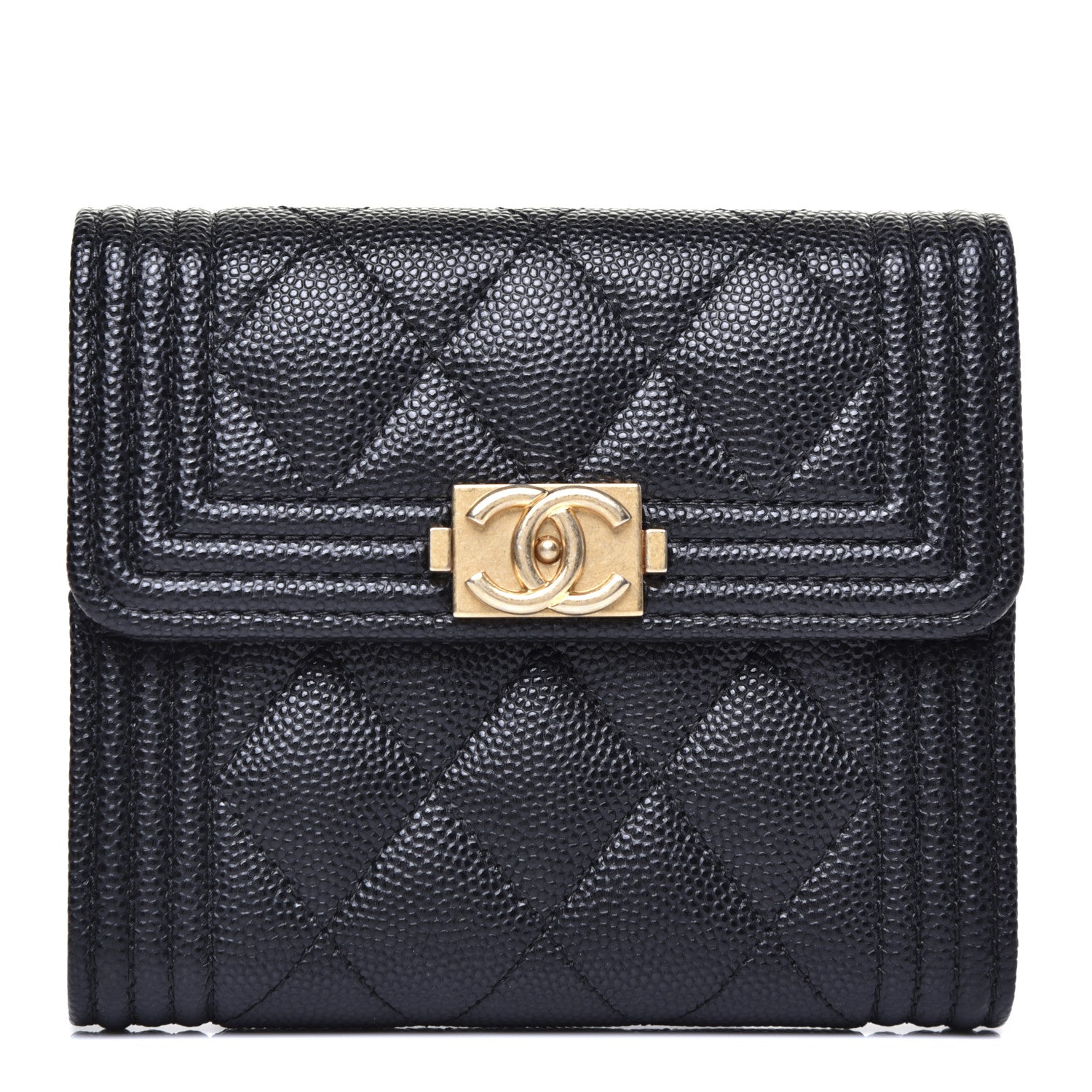Chanel Caviar Quilted Compact Boy Wallet Black 1 of 12