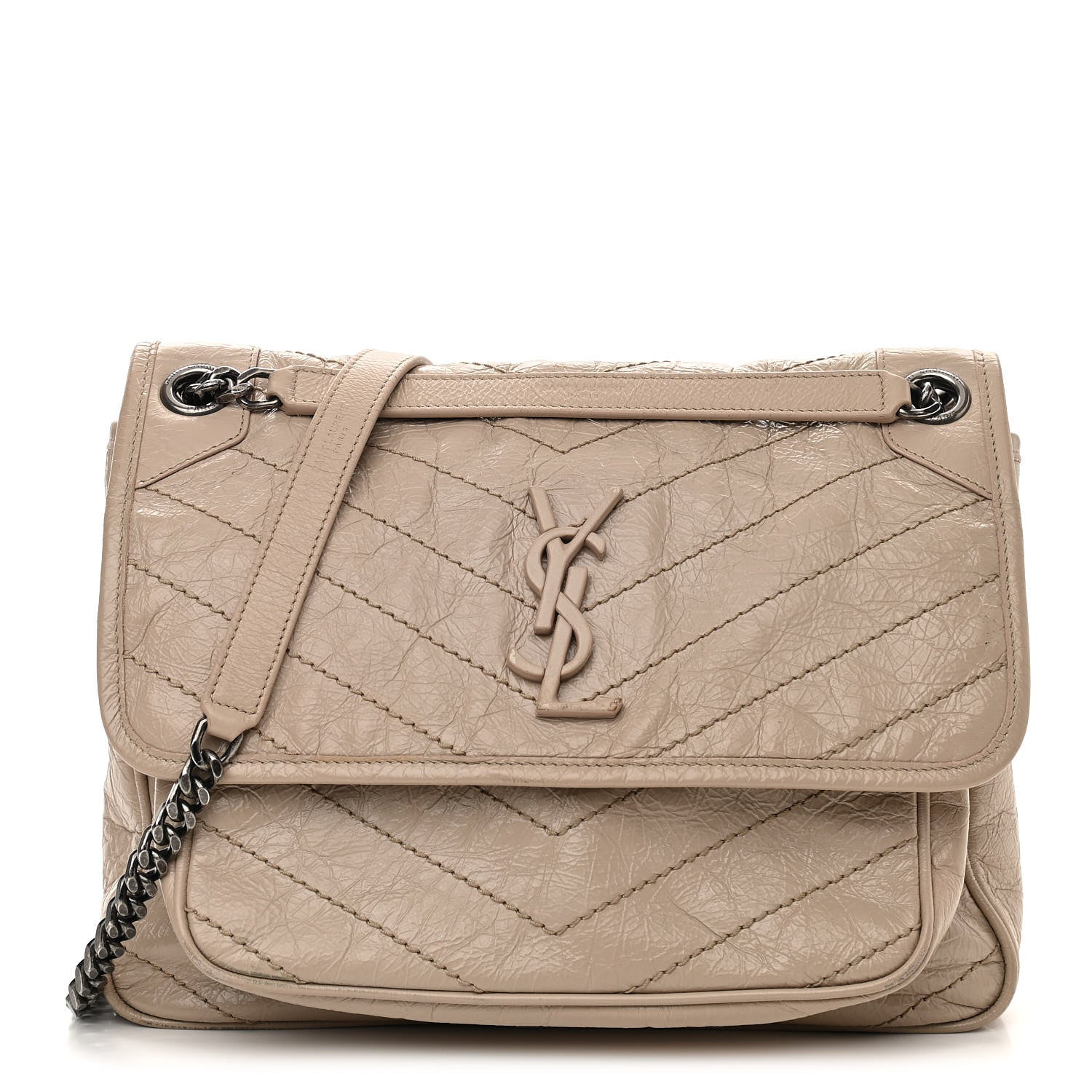 Saint Laurent Crinkled Calfskin Matelasse Monogram Medium Niki Chain Satchel Light Natural 1 of 12