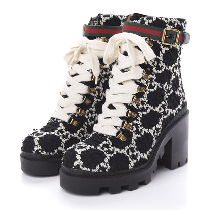 Gucci Tweed GG Monogram Lace Up Combat Ankle Boots 41 Black 3 of 9
