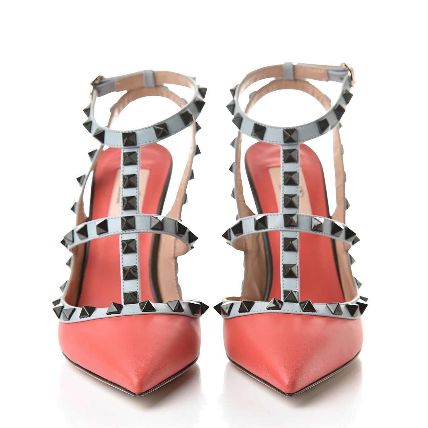 Nappa Rockstud Ankle Strap 100mm Pumps 36 Deep Coral Multicolor