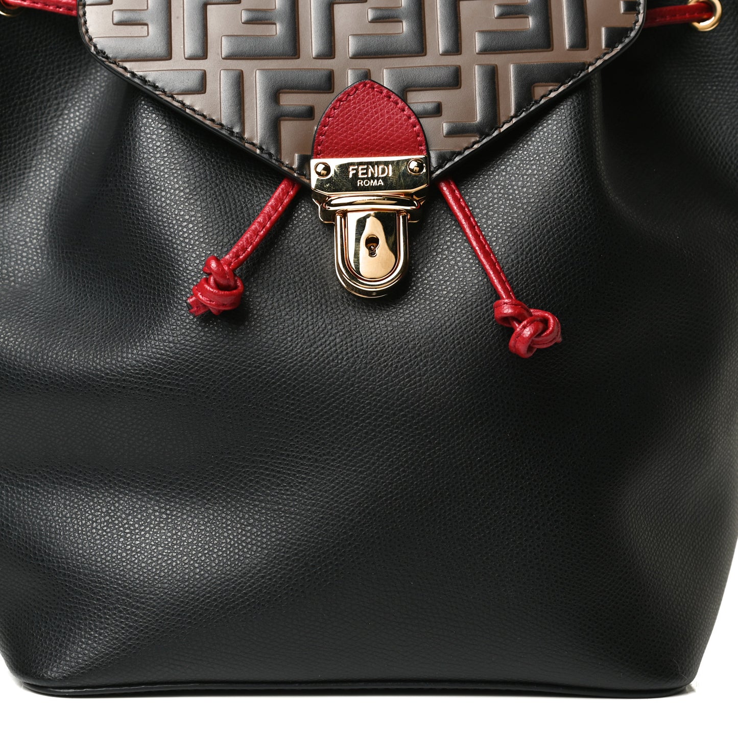 Vitello Cruise Bi-Color FF 1974 Embossed F is Fendi Drawstring Backpack Black Fragola Maya
