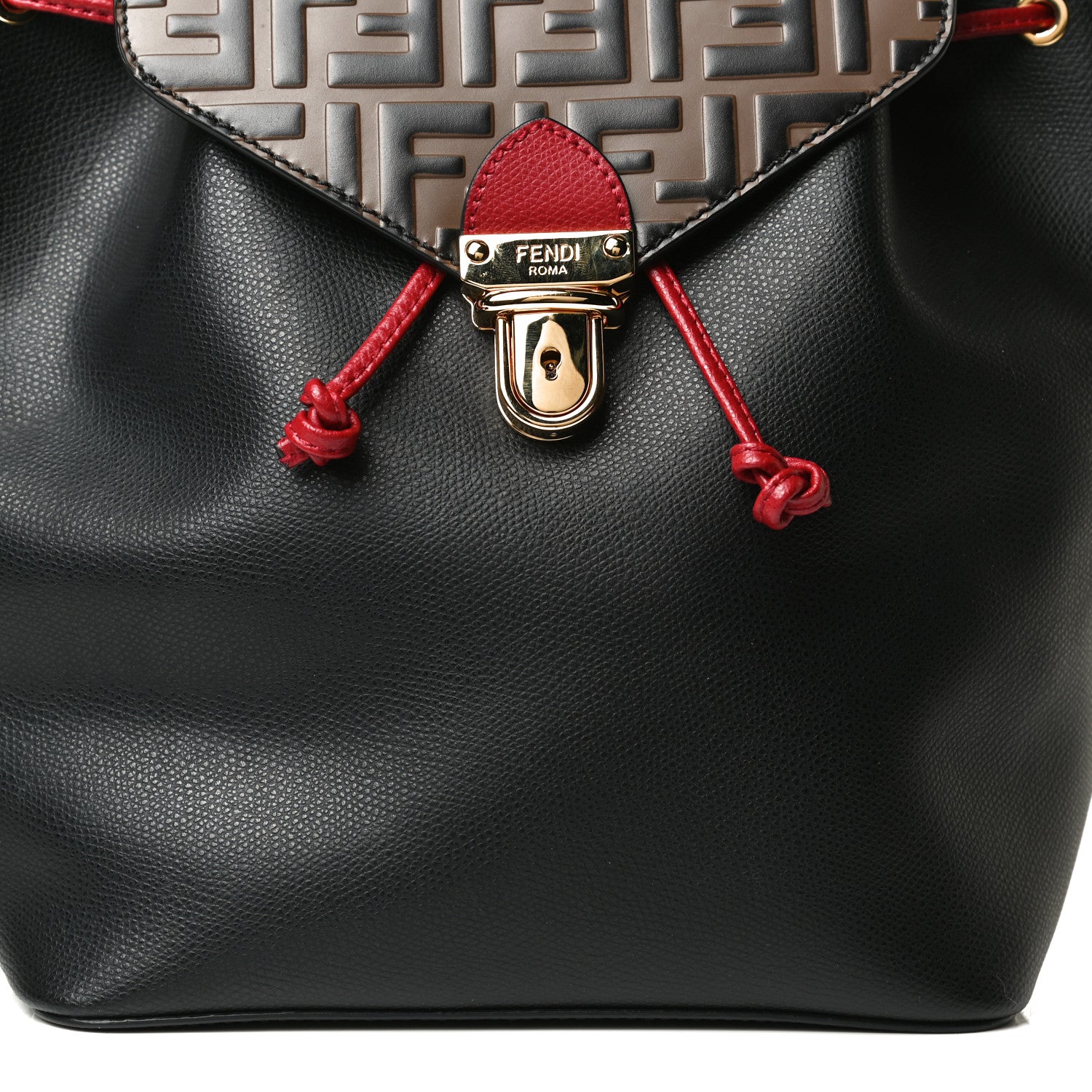 Fendi Vitello Cruise Bi-Color FF 1974 Embossed F is Fendi Drawstring Backpack Black Fragola Maya 10 of 16