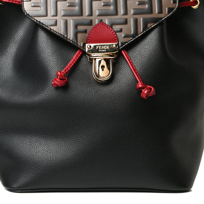 Fendi Vitello Cruise Bi-Color FF 1974 Embossed F is Fendi Drawstring Backpack Black Fragola Maya 10 of 16