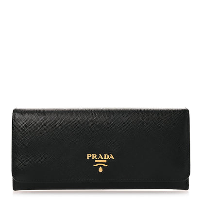 Prada Saffiano Metal Continental Flap Travel Wallet Black 1 of 10