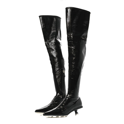 Miu Miu Nappa Stretch Knee High Heel Boot 36.5 Black 4 of 10